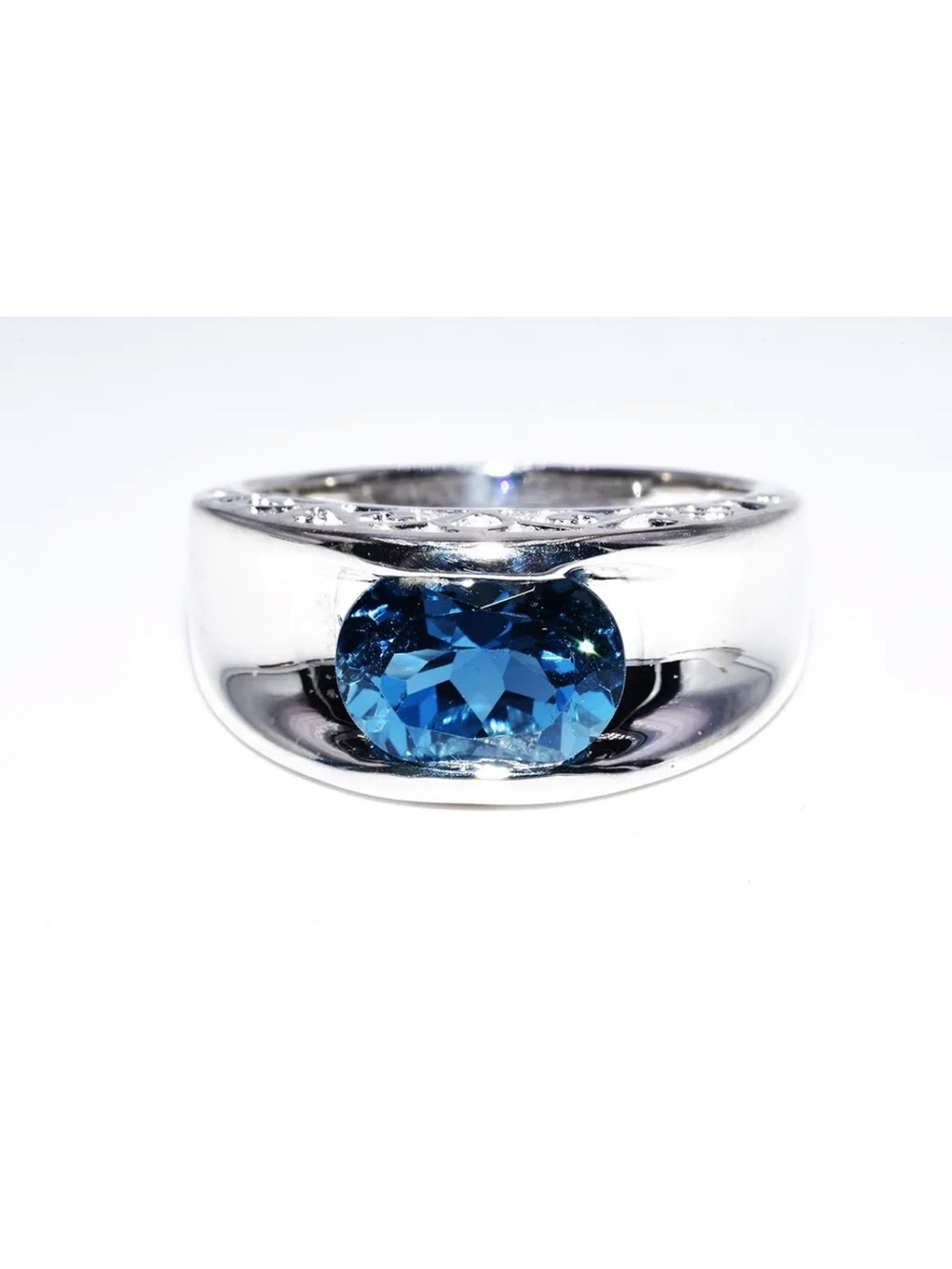 Men's Silver Ring with Blue Gemstone